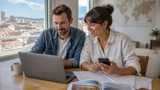 Reizen en vakanties vergelijken met notities en een laptop